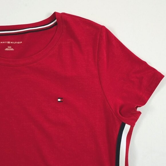 Tommy Hilfiger Women's Red Short Sleeve Casual Dress Side Stripes Crew Neck Sz M - Picture 4 of 11